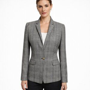 J.Crew Regent Glen Plaid Blazer Women’s Size 4 Gray Wool Blend Single Button